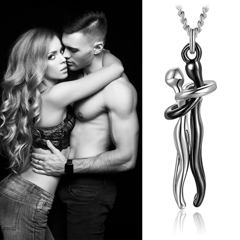 Hip Hop Enbrace Couple Pendant for Women Men Punk Lovers Hug Necklace Promise Jewelry Party Gifts New Fashion